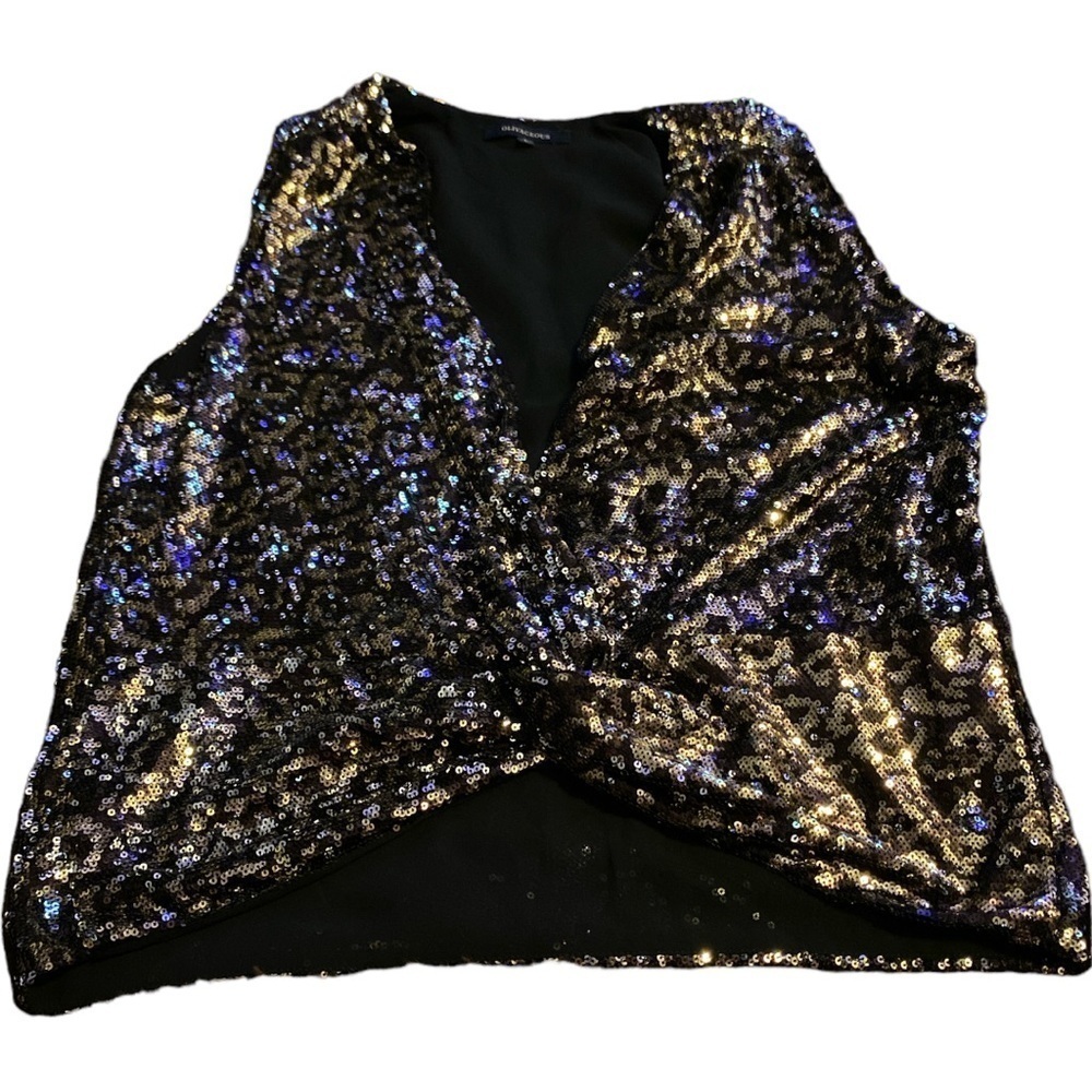 𝅺OLIVACEOUS cheetah sequins top Size L